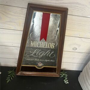 Vintage Anheuser Busch Michelob Light Beer Mirrored Bar Sign Wood Frame Mirror
